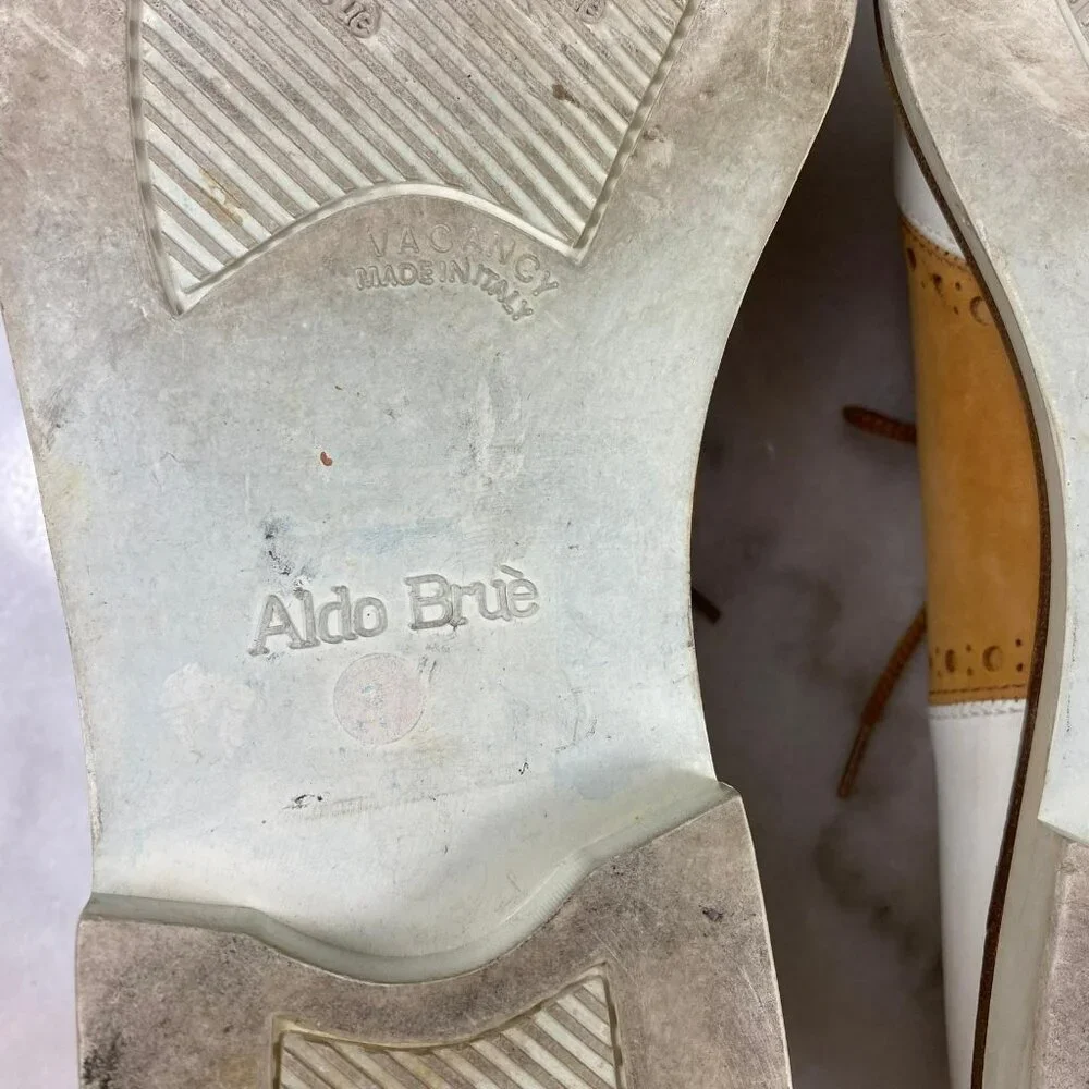 Aldo Bruè Men's Tan White Leather Wingtip Oxford Shoes Size 7‎